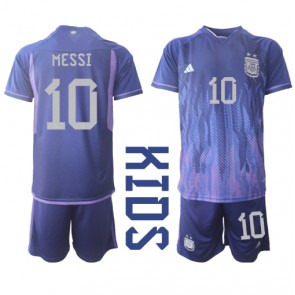 Argentina Lionel Messi #10 kläder Barn VM 2022 Bortatröja Kortärmad (+ korta byxor)